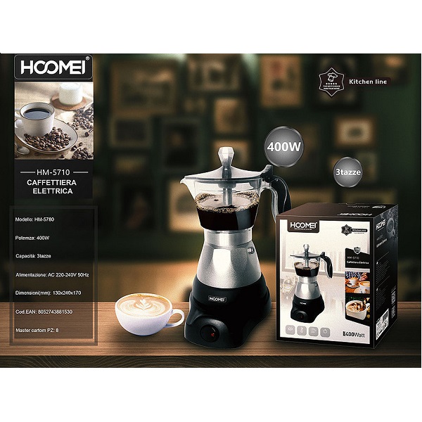 Μπρίκι Ηλεκτρικό Espresso 3cups 400W Μαύρο Hoomei HM-5710