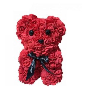 Τριανταφυλλένιο Αρκουδάκι με Μάτια & Μύτη Κόκκινο Ροδοπέταλα από Τεχνητά Τριαντάφυλλα Κόκκινο 30εκ 48580