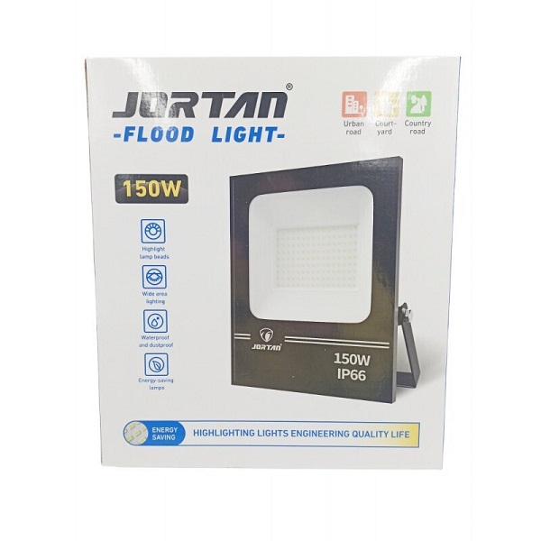 Jortan Στεγανός Προβολέας IP66 Ισχύος 150W με Ψυχρό Λευκό Φως σε Μαύρο χρώμα JGTGD-TP150W