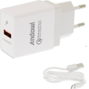 Φορτιστής με Θύρα USB-A και Καλώδιο USB-C Quick Charge 3.0 Λευκός (Q-W061B) Andowl
