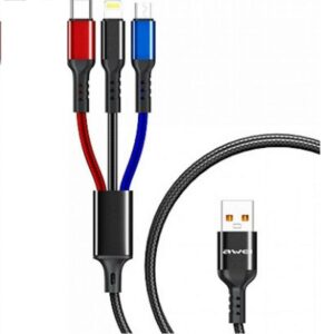 Awei CL-971 Braided USB to micro USB / Type-C / Lightning Cable 2.4A Μαύρο 1.2m (x24785)