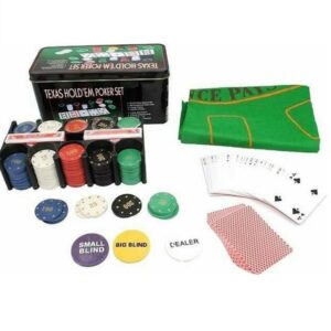 Poker Σετ 200 Μάρκες 20mm Αριθμημένες σε Μεταλλικό Κουτί με 2 Τράπουλες και Τσόχα