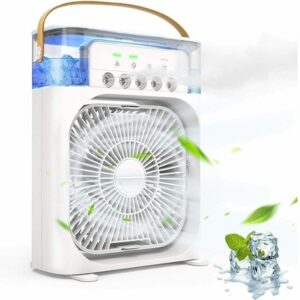Portable Air Conditioner Fan,900ML Personal Air Conditioner with Ice Tray,5in1 Timming Evaporative Air Cooler,Cooling Fan with 7 Colors Light, 5 Sprays,3 Speeds,Ac Fan for Small Room,Office,Car,Camp (White)