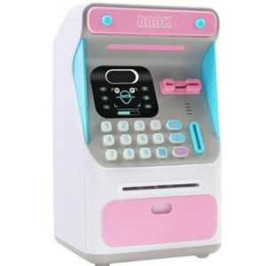 Παιδικός Κουμπαράς Πλαστικός Mini Atm Money Bank Ροζ 16x14x26.5cm DRE-00063