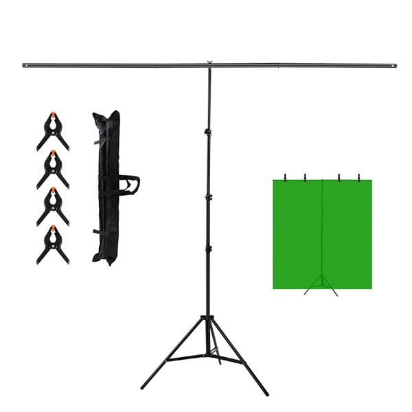 Τρίποδο Σταντ σε Σχήμα Τ Ρυθμιζόμενου Ύψους 67-200cm με Πράσινο Πανί 2x2m και Τσάντα Μεταφοράς PU5205G - Μαύρο