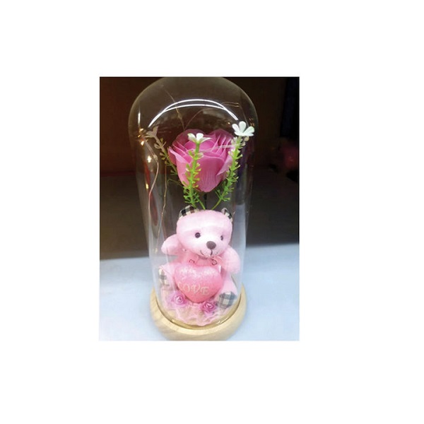 Τριαντάφυλλο Παντοτινό Βάζο Ξύλινη Ροζ με LED GET-82625-OEM